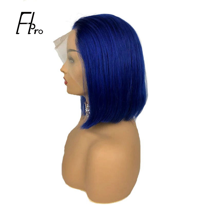 Blue Bob Wig 180% Density Straight 13×4 Lace Front Human Hair Wig Natural Hairline